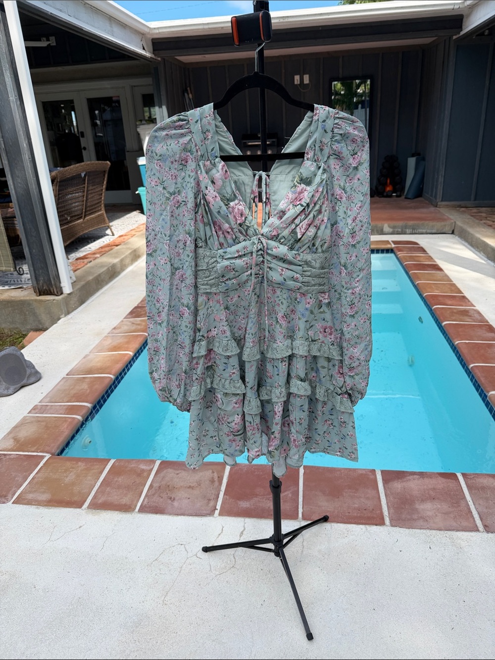 Altar'd State Mint Green Floral Ruffle Tunic